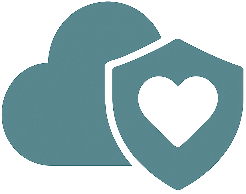 Icon with cloud and shield with heart